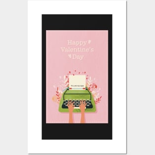 You are my type!  Cute valentine card with hands typing a loveletter with a twist on a retro typewriter Posters and Art